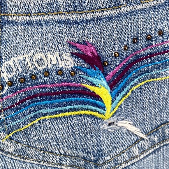 APPLE BOTTOMS Jeans 8 Distressed Straight Low Rise Stretch Denim Blue VTG HK - Picture 7 of 16